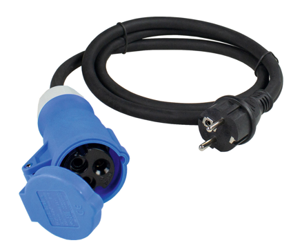 CEE adapter cable earthing contact plug to CEE coupling 3-pole