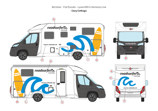Roadsurfer Fahrzeugplott: Bürstner - Fiat Ducato - Lyseo 690 G Harmony Line - Cozy Cottage