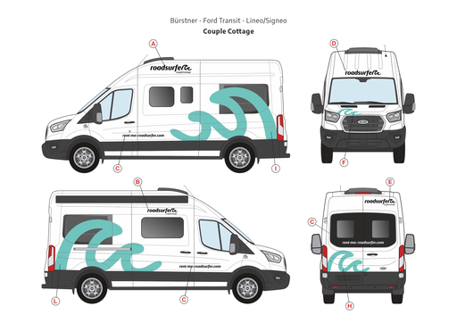 Roadsurfer Fahrzeugplott: Bürstner - Ford Transit - Lineo & Signeo - Couple Cottage